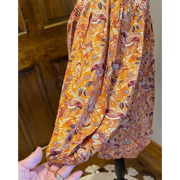 Cato Boho Blouse Plus Size 14 16 Top Orange Pink Peasant Hippie Top 3/4 Sleeve - Picture 3 of 10